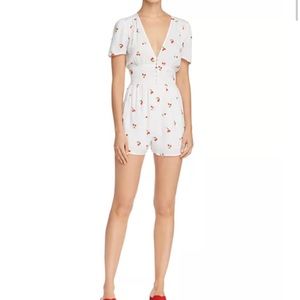 White Aqua Romper with Cherry Print